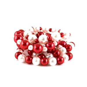 Red and White Plastic Pearl Multi Strand Bracelet Set