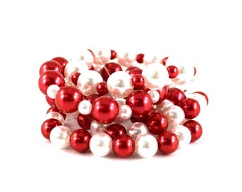 Red and White Plastic Pearl Multi Strand Bracelet Set