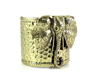 Gold Elephant Cuff Bracelet, Ethnic Adjustable Jewelry