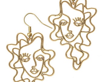 Abstract Face Dangle Earrings, Statement Jewelry