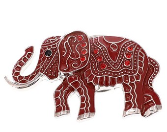 Vintage Elephant Brooch, Gift for Her, Red Full Elephant Metal Brooch, Elephant Brooch