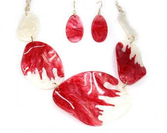Red and White Plastic Resin Necklace Set, Delta Sigma Theta Gift for Soror