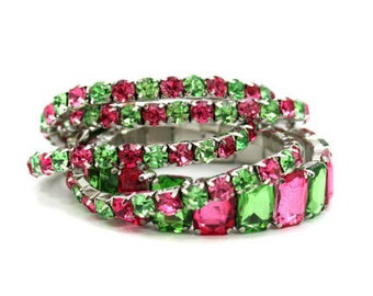 Pink and Green Stone 5 Piece Bracelet Set, Gift for Soror
