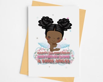 Handmade African American Birthday Card for Girls. Beautiful Handmade Birthday Card really shines with personalization for name and age.