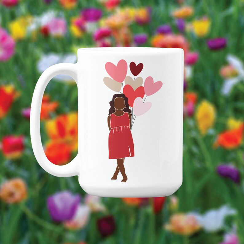 Valentines Day Mug African American Mug, Handmade Valentines Day mug showing a beautiful African American child celebrating Valentines Day image 3