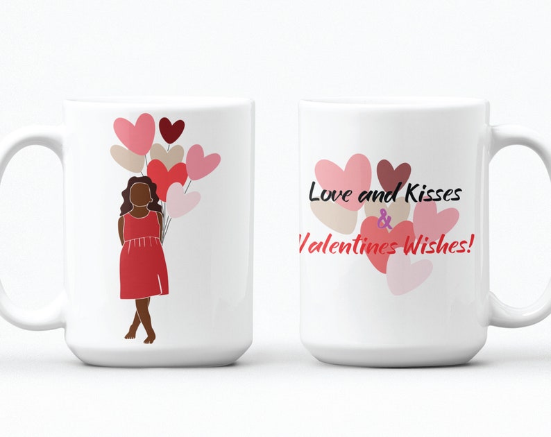 Valentines Day Mug African American Mug, Handmade Valentines Day mug showing a beautiful African American child celebrating Valentines Day image 1