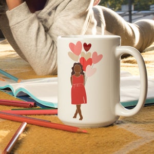 Valentines Day Mug African American Mug, Handmade Valentines Day mug showing a beautiful African American child celebrating Valentines Day image 2