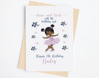 Very cute African American child celebrating her birthday.  Customizable handmade birthday card for black girl.