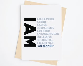 African American Father's Day Card.  Black Father Describes Himself Perfectly.  Personalize the Name.