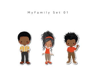 African American Children on Stickers.  Beautiful African American family showing their beautiful children on glossy, colorful stickers.