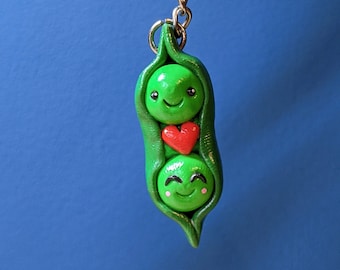 Two Peas in a Pod characters keychain, Personalise love heart boyfriend girlfriend, colourful love food charm, silly humour quirky keyring