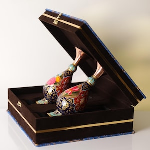 Persian Gift Set: Hand-Painted Copper Flower Vase, Persian Floral Art