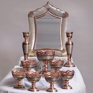 Handmade Copper Khatam Haftsin Set: Persian Nowruz Decoration