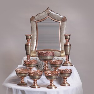 Handmade Copper Khatam Haftsin Set: Persian Nowruz Decoration