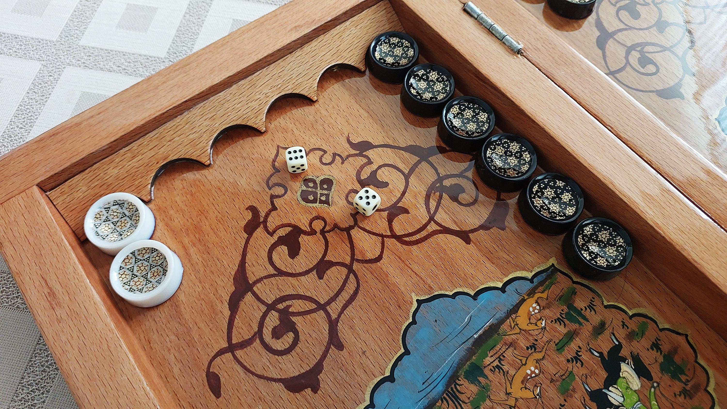 手作りペルシャ・ハタムバックギャモンチェスボード：ポロミニチュア