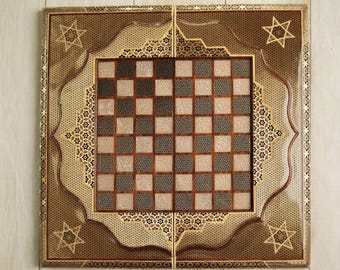 Khatam Persian Backgammon & Chess Set, 50x50 cm Wood Chess Set