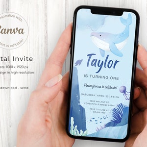 Under the Sea Birthday Invitation, Sea Birthday Invitation, Whale Birthday,  Sea Animals,  Instant Download, Editable