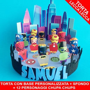 Torta Lecca Lecca - Tema Super Eroi  - Personalizzata Nome e Anno - compleanno