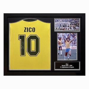 Zico Signed and Framed Brazil Shirt with COA & photo proof