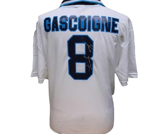 Camiseta de Inglaterra firmada por Paul Gascoigne con certificado de autenticidad y prueba fotográfica.
