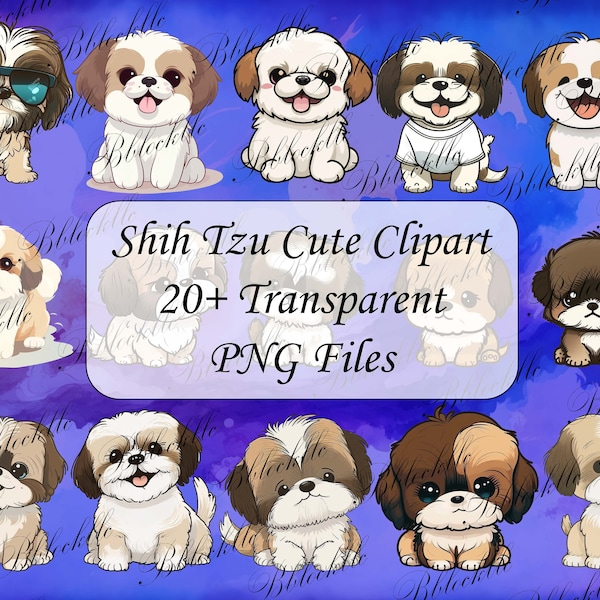 Shih Tzu, Shitzu Clipart collection Cute adult and baby cartoon toon scrapbook digital download png