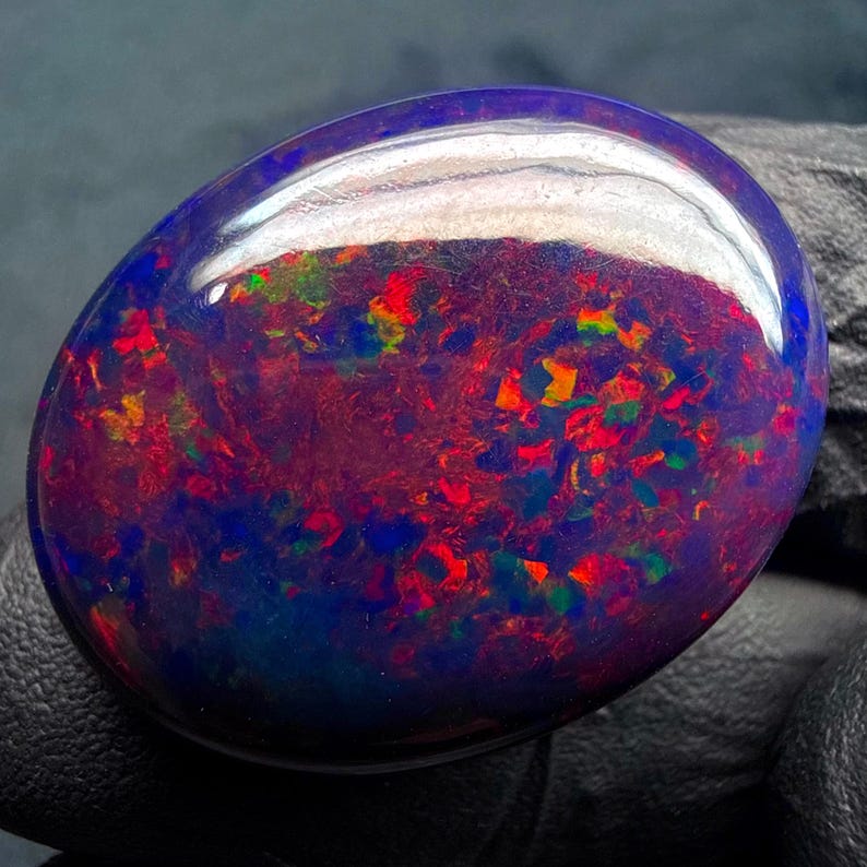 Ethiopian Fire Black Natural Opal cabochon gemstone for jewelry making 30.25 Ct 29x23x8 MM image 1