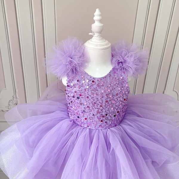Purple Girl Dress,Purple Baby Girl 1st Birthday Outfit,Photoshoot Baby,Party Dress,Prom Dress,Girl Wedding Dress,Girl Pageant Dress