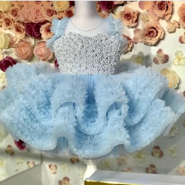 Sky Blue Girl Dress,Blue Baby Girl 1st Birthday Outfit,Fluffy Baby Dress,Party Dress,Baby ,Girl Pageant Dress,Tutu Dress For Kids