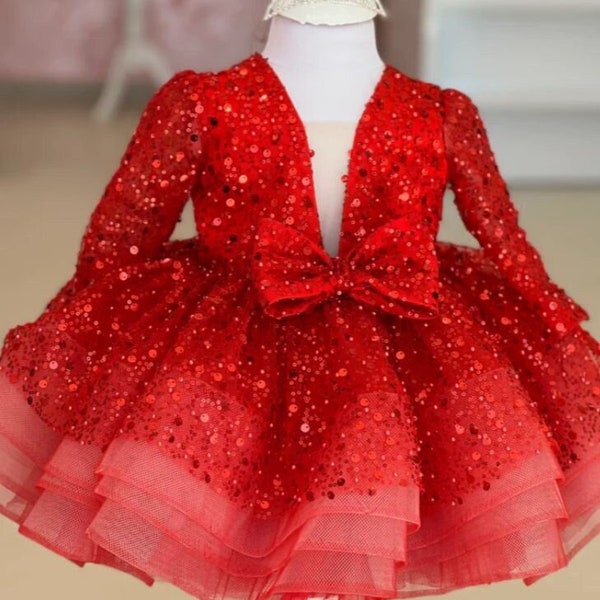 Tenue de fille d’anniversaire rouge, robe de fille bouffie pour tout-petits, robe de bébé d’anniversaire, robe de bébé photoshoot, robe de concours noire, occosien spécial