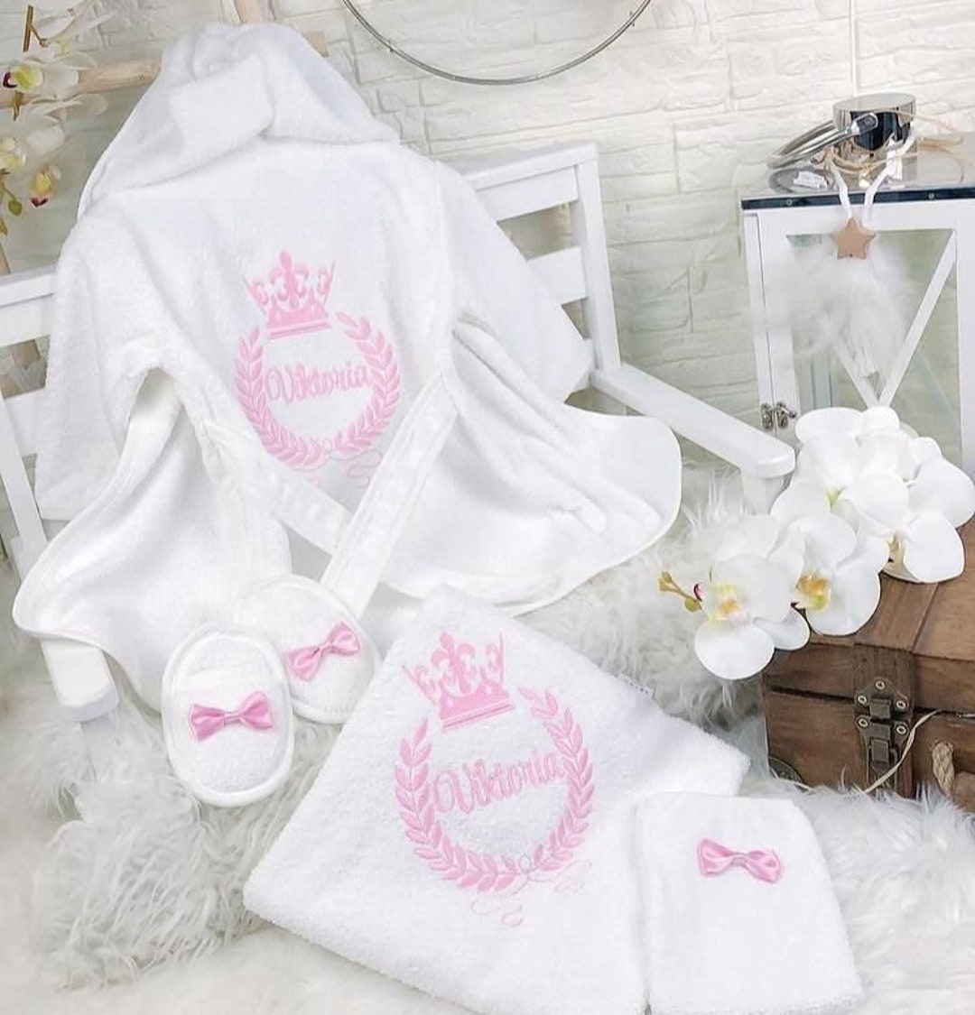 Embroidered Personalized Baby Bathrobe Setnewborn Giftbaby Etsy