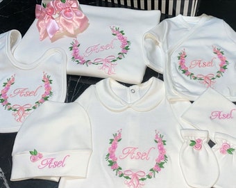 Personalized Flower Baby Clothes-Personalized Baby Coming Home Outfit-New Baby Gift- Baby Shower Gift-Christening Clothes-Baptism Outfit