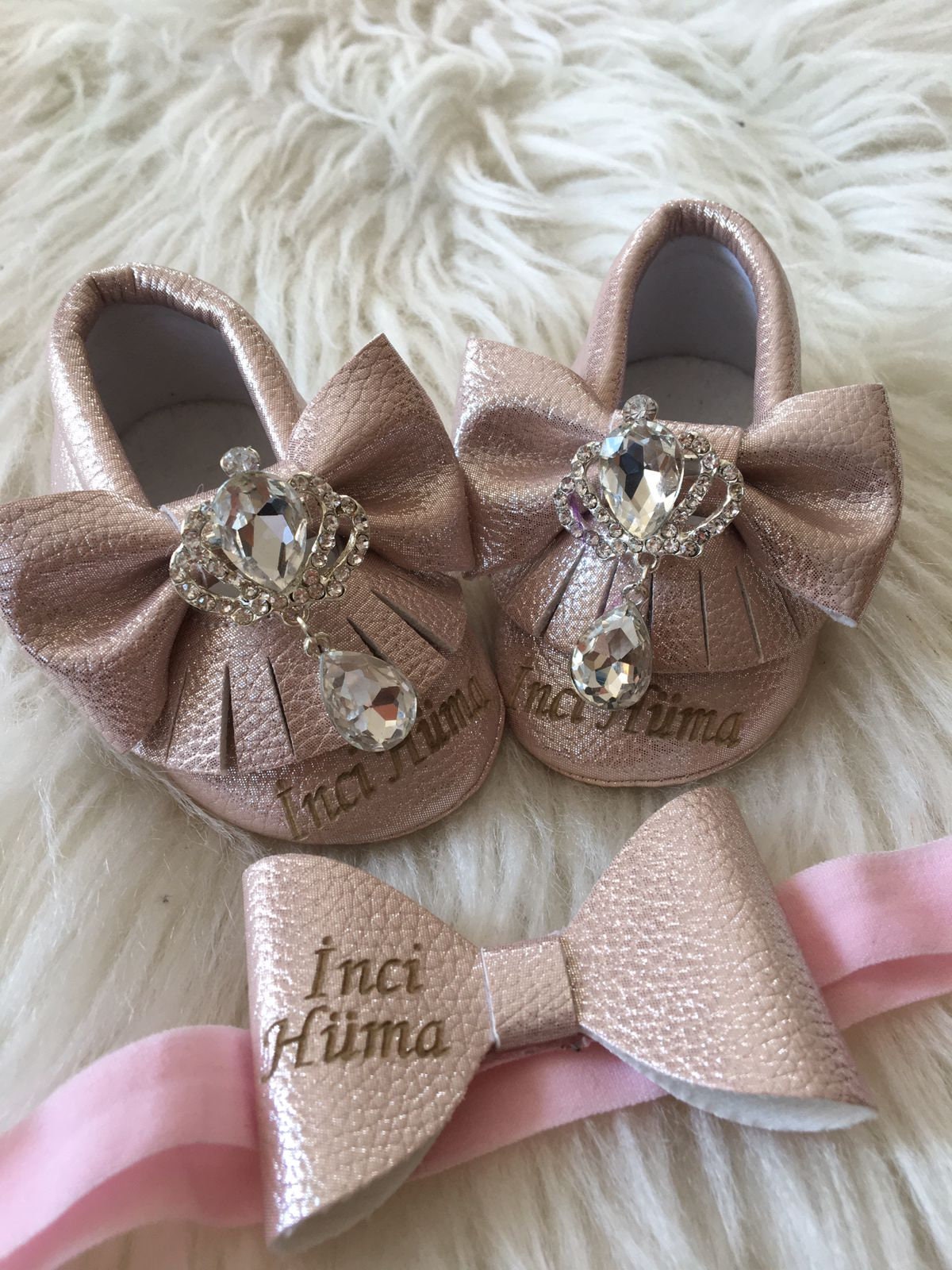 Baby Girl Shoes Headband Set Rhinestones Baby Shoes,newborn Baby Girl  Luxury Gift Set 