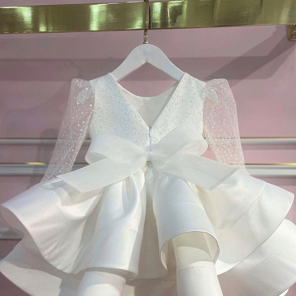 Robe de fille blanche, tenue 1er anniversaire de petite fille blanche, séance photo de bébé, robe de soirée, tenue de baby shower, robe de mariée pour fille, robe de reconstitution historique pour fille