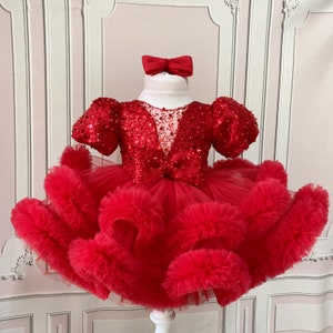 Red Girl Dress,Red Baby Girl 1st Birthday Outfit,Photoshoot Baby,Party Dress,Christmas Dress,Girl Wedding Dress,Girl Pageant Dress