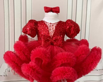 Red Girl Dress,Red Baby Girl 1st Birthday Outfit,Photoshoot Baby,Party Dress,Christmas Dress,Girl Wedding Dress,Girl Pageant Dress