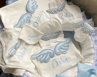 Angel Wings Baby Outfit-Personalized Baby Coming Home Set-New Baby Gift- Baby Shower Gift -Newborn Clothes-Newborn Pictures-Baby Onesies