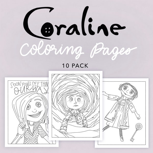 Coraline Coloring Pages Pack of 10 | Digital Download Coloring Pages | Halloween Coloring Pages