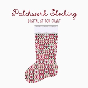 Patchwork Inspired Christmas Stocking Cross Stitch/Needlepoint Pattern | Heirloom Holiday Seasonal Christmas Craft