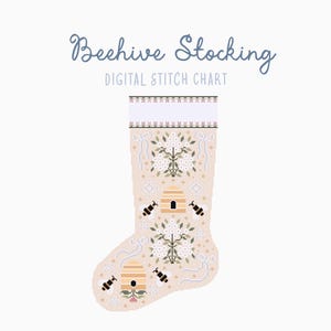 Beehive Christmas Stocking Cross Stitch/Needlepoint Pattern | Heirloom Holiday Seasonal Christmas Craft