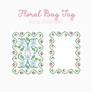 Wildflower Luggage Bag Tag Stitch Chart | Needlepoint & Cross Stitch | 18 Count Pattern