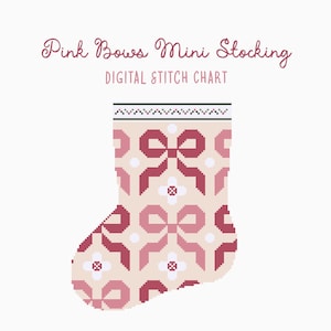 Wzór haftu krzyżykowego/haftu krzyżykowego na świąteczną skarpetę z kokardkami | Świąteczne ozdoby sezonowe