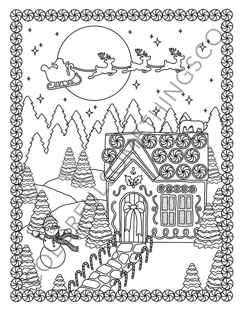 Gingerbread Village Christmas Coloring Pages Pack of 10 Etsy