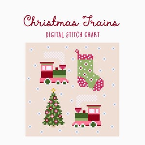 Christmas Mini Cross Stitch Needlepoint Pattern - Train | Stocking | Tree | Holiday Seasonal Christmas Craft
