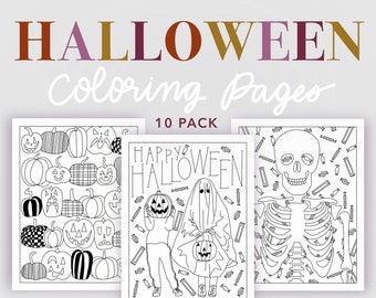 Halloween Coloring Pages Pack of 10 | Digital Download Coloring Pages | Fall Coloring Pages