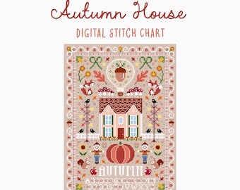 Autumn House Cross Stitch Pattern | Holiday Seasonal Fall Craft