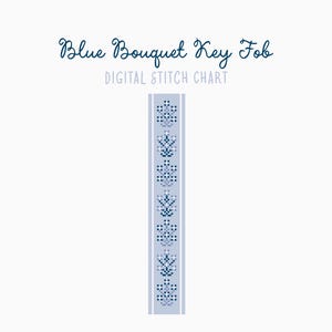 Patrón de punto de cruz/bordado de llavero con ramo floral azul