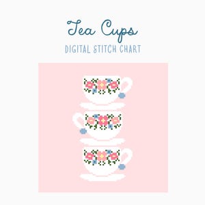 Tea Cup Cross Stitch/Needlepoint Pattern | Spring Craft