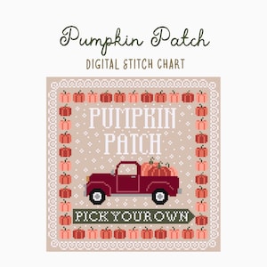 Letrero de camión con diseño de calabaza, patrón de punto de cruz/bordado/Halloween/manualidades de otoño