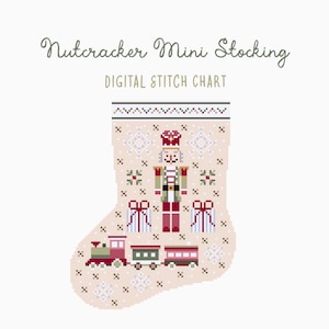 Patrón de punto de cruz para calcetín navideño de Cascanueces en miniatura/Bordado/Manualidad navideña de temporada