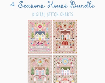 Summer Autumn Winter Spring House Cross Stitch Pattern Bundle | Holiday Seasonal Craft